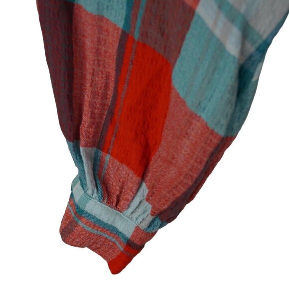 Pilcro Plaid Button-Up Blouse With Ruffle Detail‎ & Pocket - Size M - Picture 7 of 13